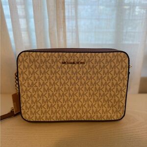Michael Kors Beige and Brown Logo Messenger Bag